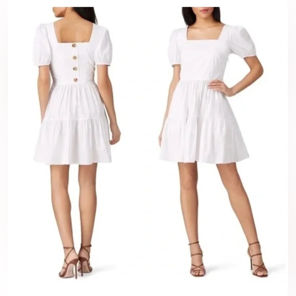 WAVERLY GREY WHITE SHORTY BUTTON BACK MINI PUFF SLEEVE DRESS WHITE SMALL